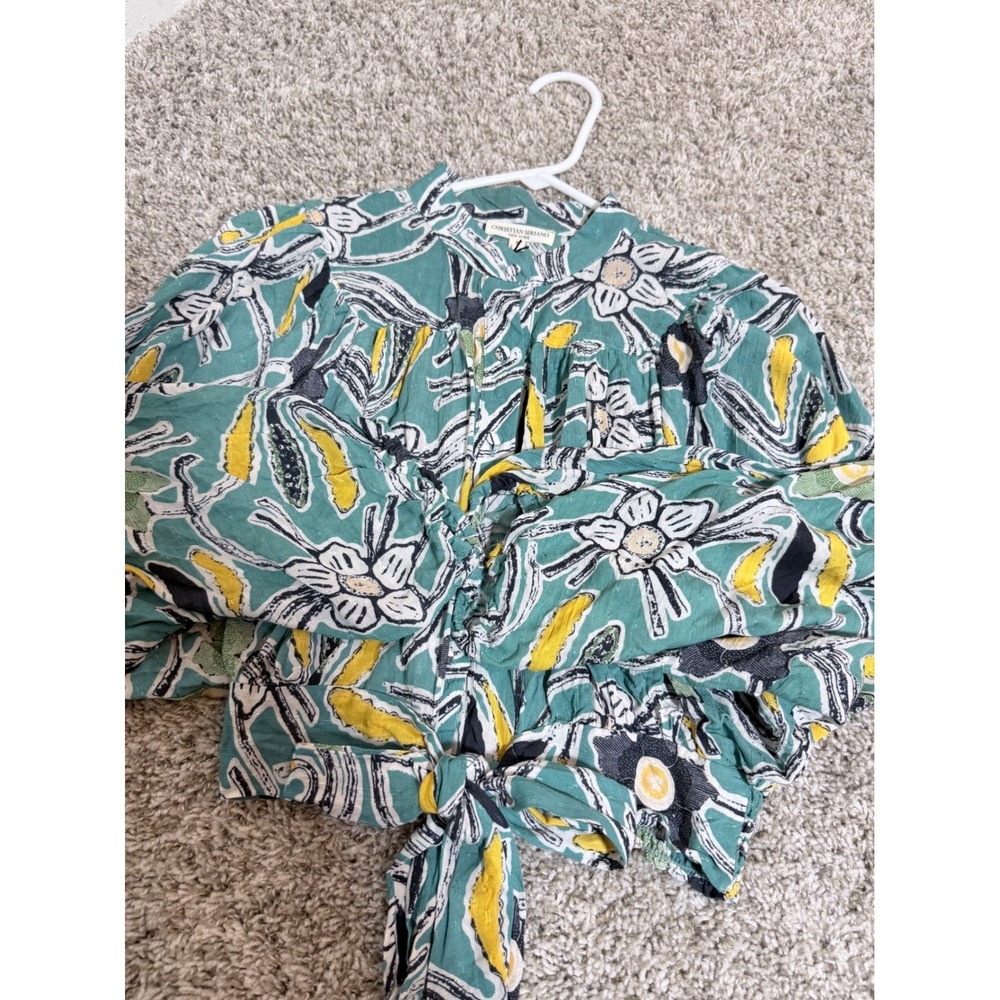 Christian Siriano Blouse Womens Small Green Floral Tie Front Boho Festival NWT - Picture 3 of 10